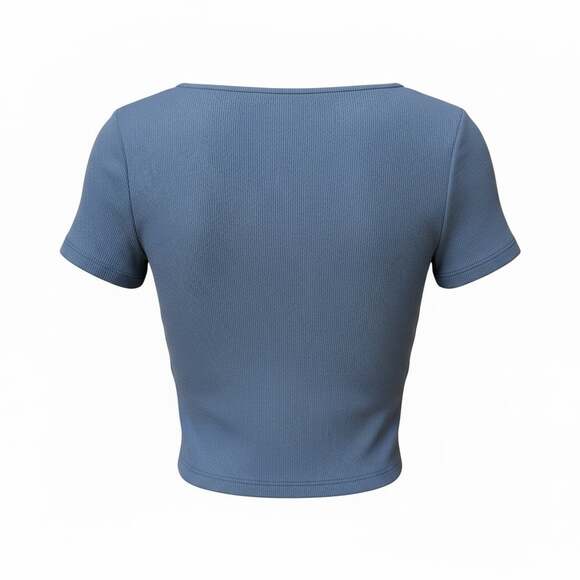 Zara Blue Ribbed Ruched Drawstring Front Crop Top - Picture 2 of 5